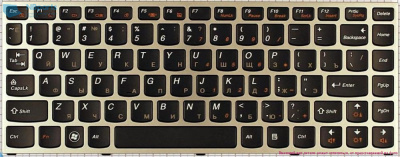 Клавиатура для ноутбука Lenovo IdeaPad U460, чёрная, с серой рамкой, RU